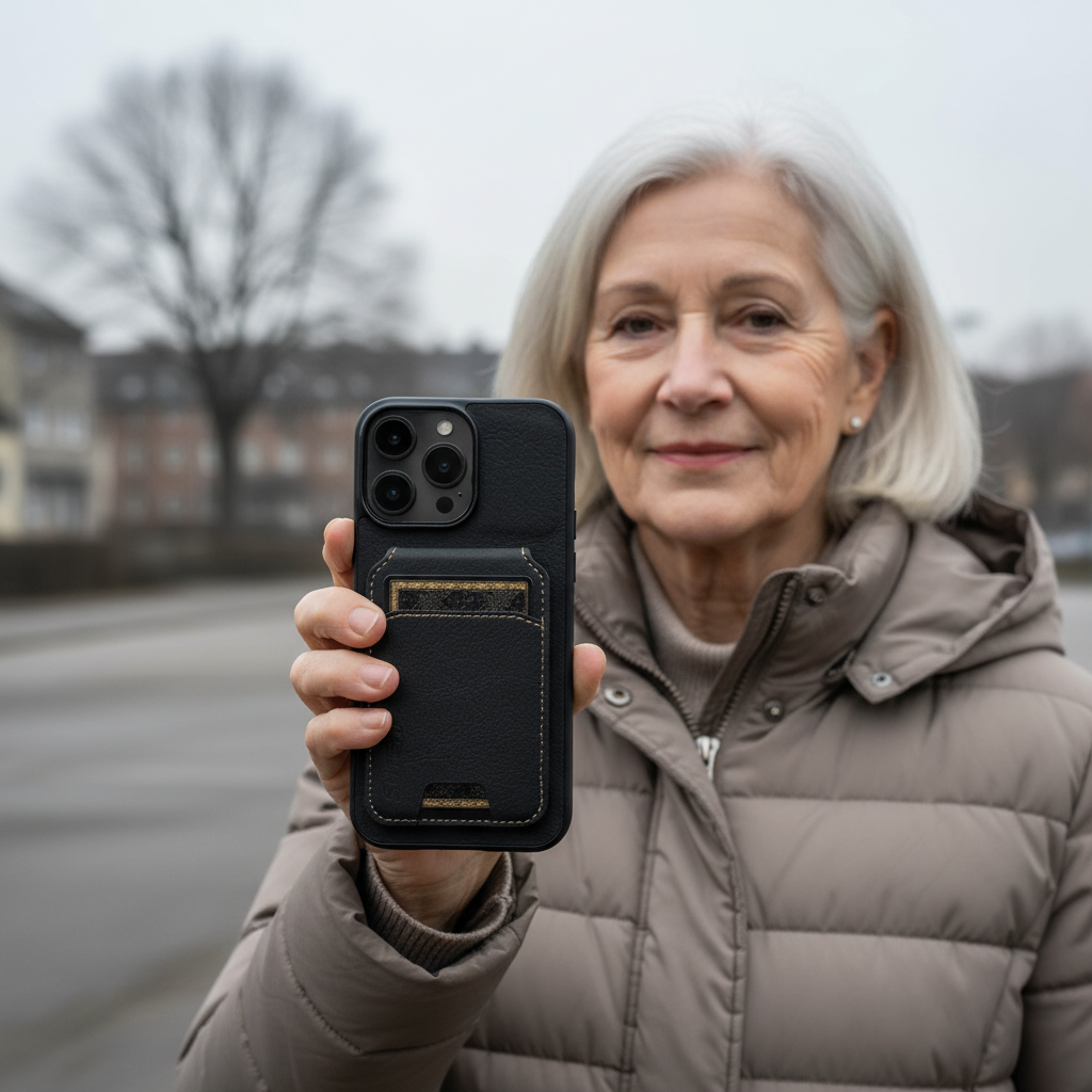 Capa para celular Adrian com aparência de couro