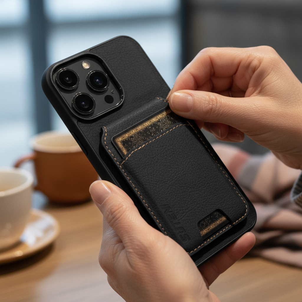 Capa para celular Adrian com aparência de couro