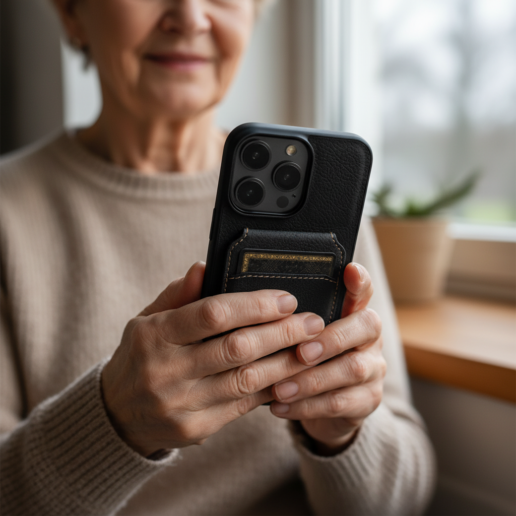 Capa para celular Adrian com aparência de couro